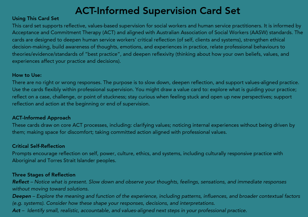 Professional Supervision Value Cards (ACT-Informed)