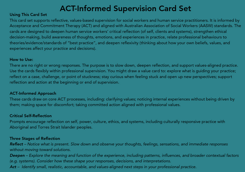 Professional Supervision Value Cards (ACT-Informed)